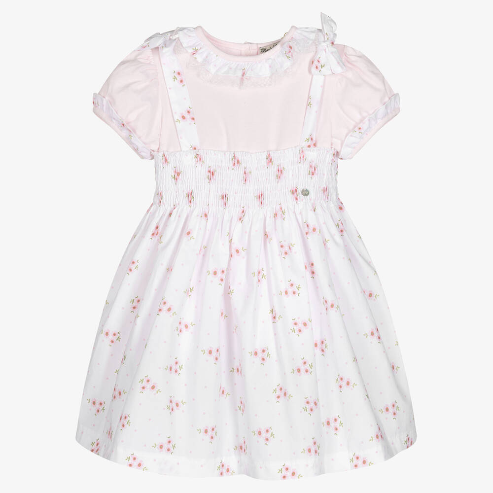 Piccola Speranza - Girls White & Pink Cotton Dress Set | Childrensalon