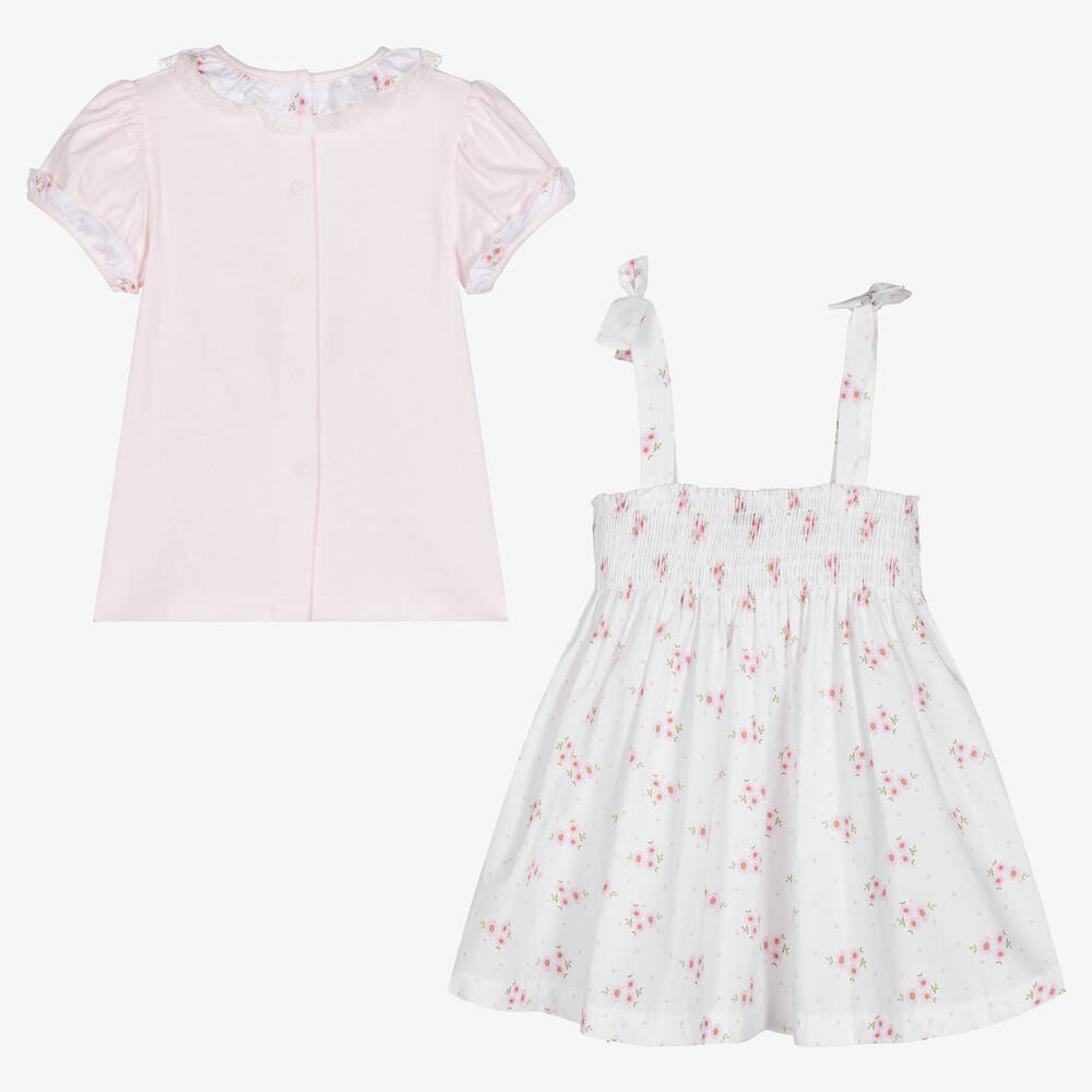Piccola Speranza-Girls White & Pink Cotton Dress Set | Childrensalon Outlet