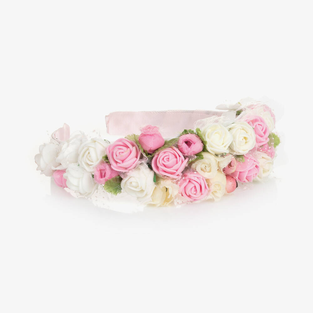 Piccola Speranza-Girls White & Pink Rosebud Hairband | Childrensalon Outlet