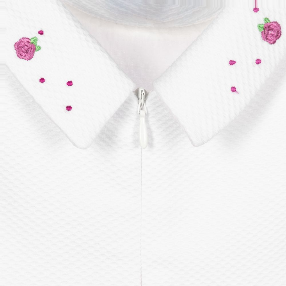 Piccola Speranza-فستان قطن لون أبيض وزهري بطبعة ورود | Childrensalon Outlet