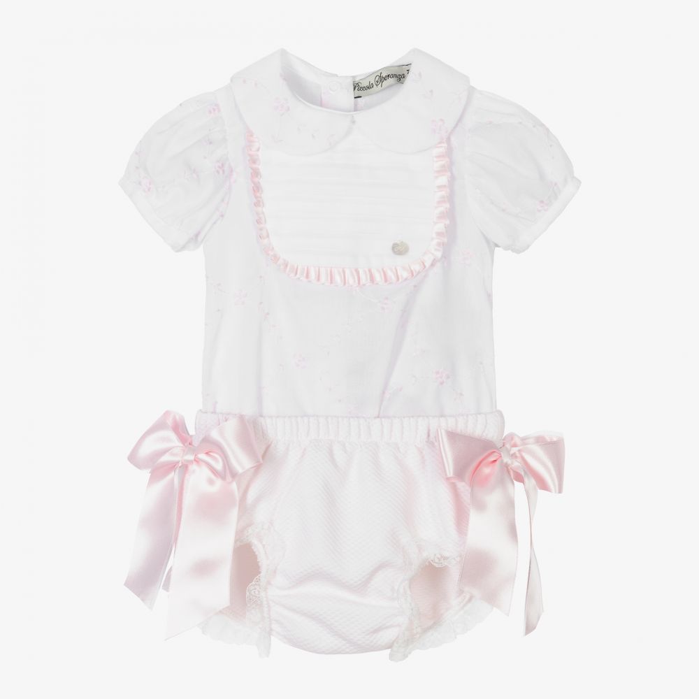 Piccola Speranza - Girls White & Pink Shorts Set | Childrensalon