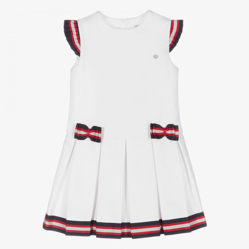 Piccola Speranza-Girls White Pleated Bow Dress | Childrensalon Outlet