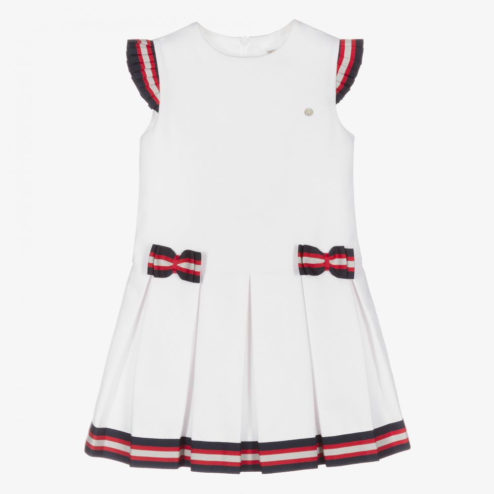 Piccola Speranza - Girls White Pleated Bow Dress | Childrensalon