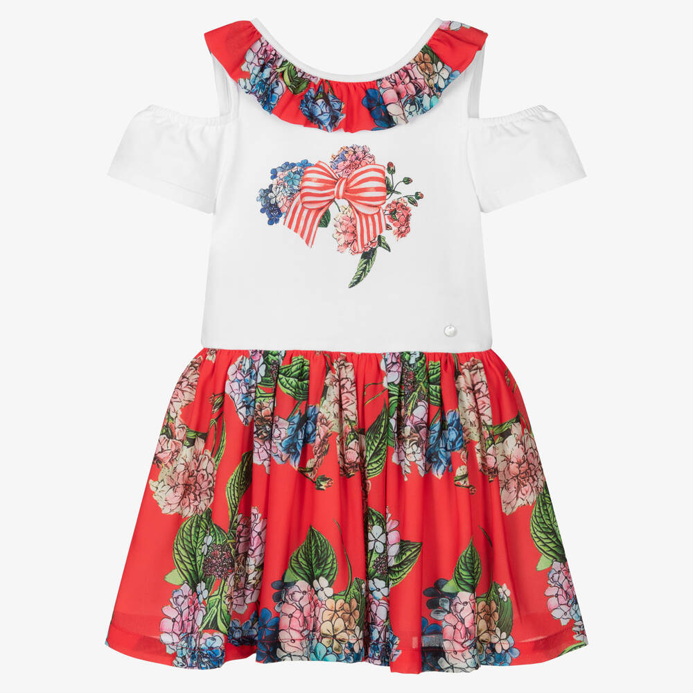 Piccola Speranza - Robe blanche et rouge à fleurs | Childrensalon