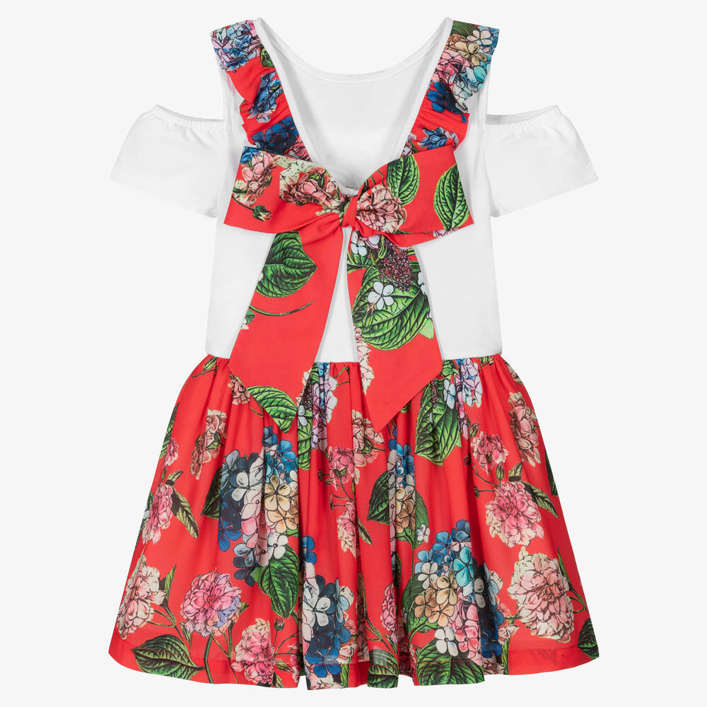 Piccola Speranza-Girls White & Red Floral Dress | Childrensalon Outlet