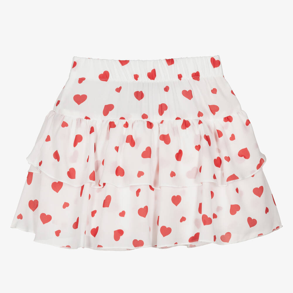 Piccola Speranza-Girls White & Red Heart Georgette Skort | Childrensalon Outlet