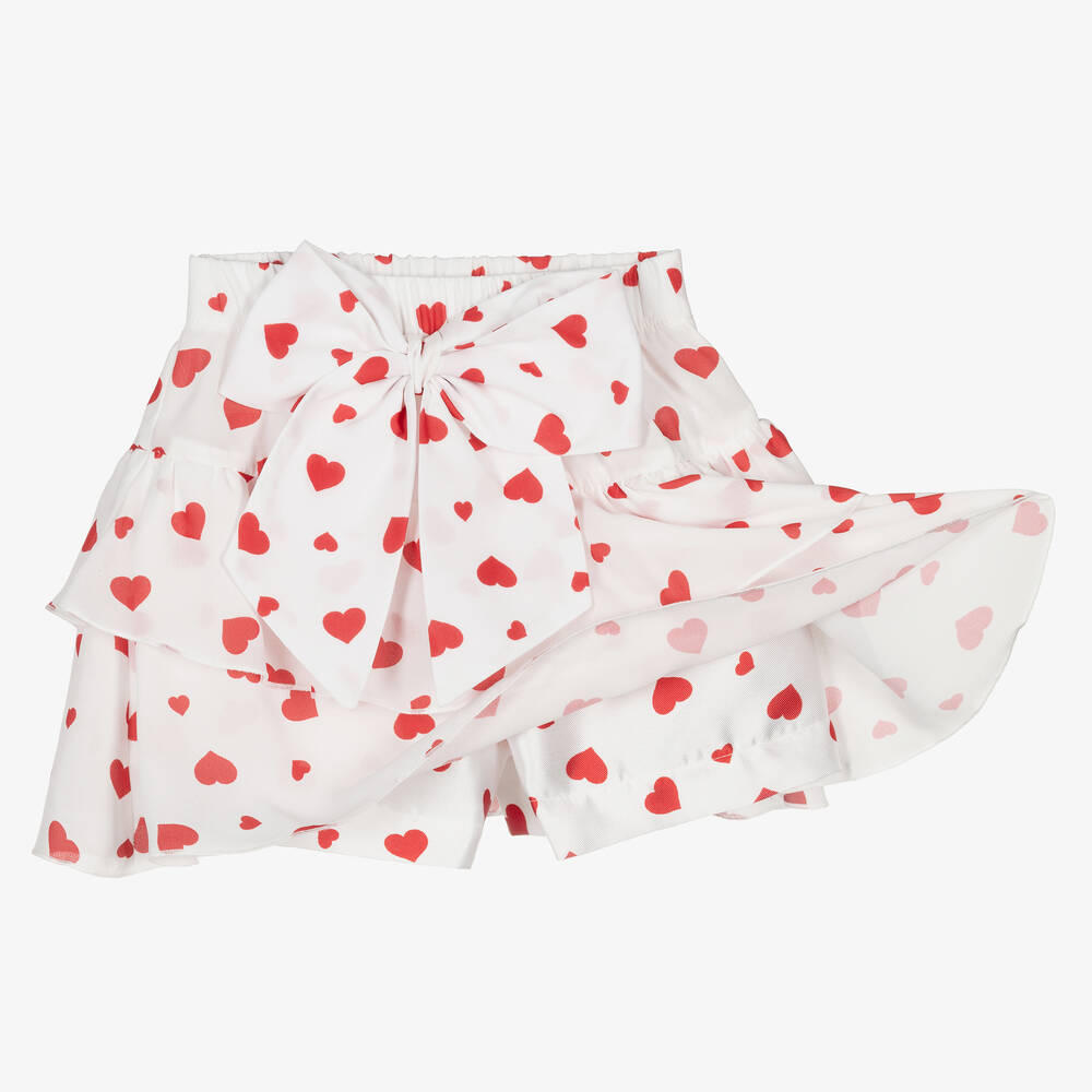 Piccola Speranza-Girls White & Red Heart Georgette Skort | Childrensalon Outlet