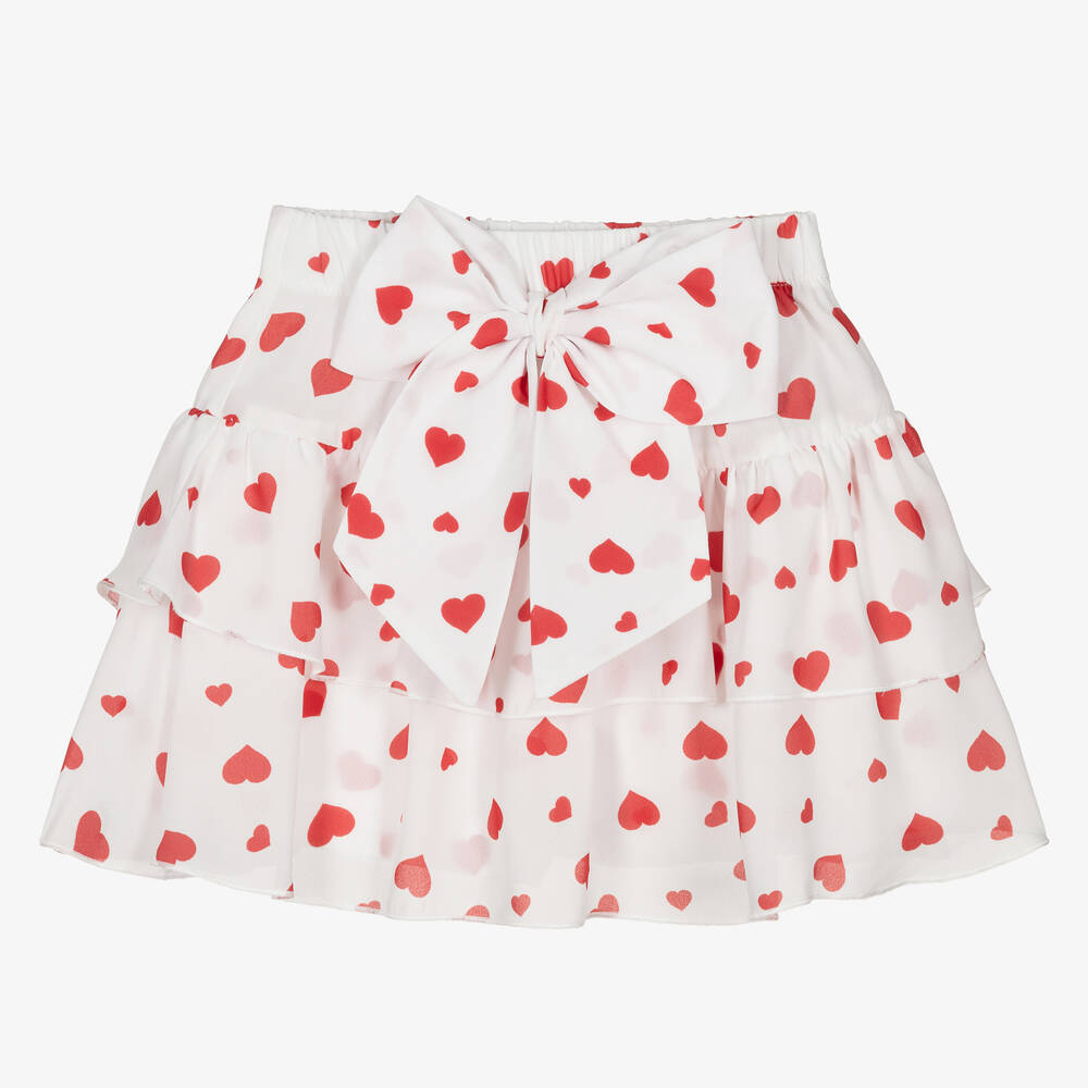 Piccola Speranza-Girls White & Red Heart Georgette Skort | Childrensalon Outlet