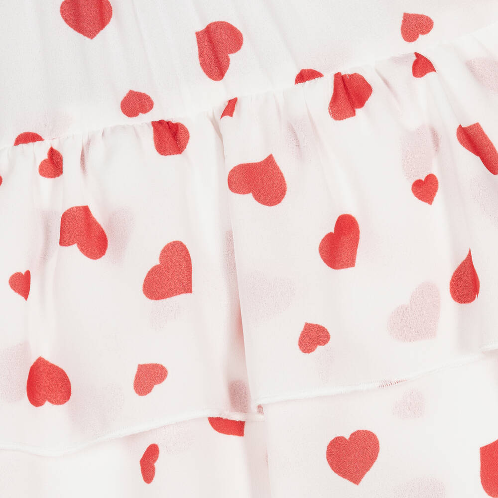 Piccola Speranza-Girls White & Red Heart Georgette Skort | Childrensalon Outlet
