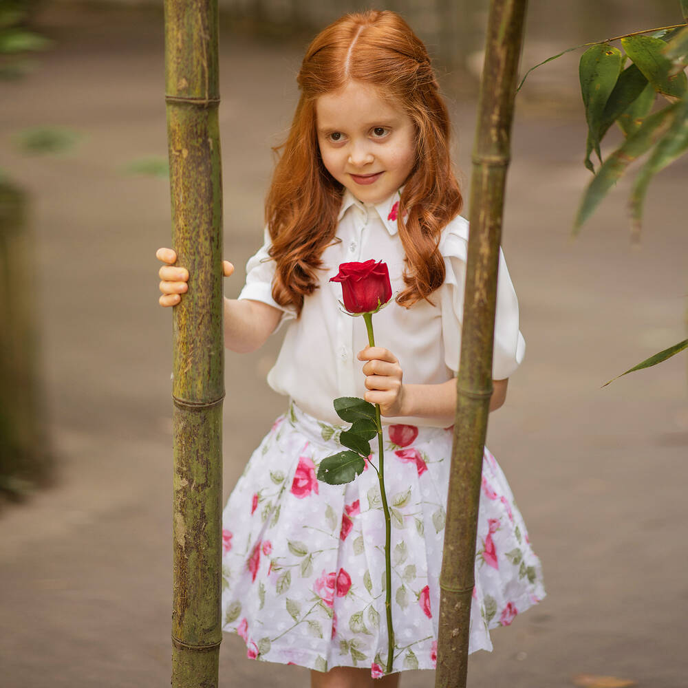 Piccola Speranza-Girls White & Red Rose Skirt | Childrensalon Outlet