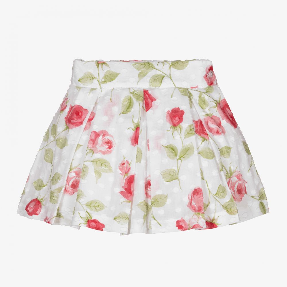 Piccola Speranza - Girls White & Red Rose Skirt | Childrensalon