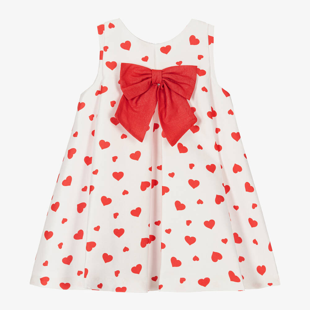 Piccola Speranza-Girls White & Red Satin Twill Heart Dress | Childrensalon Outlet