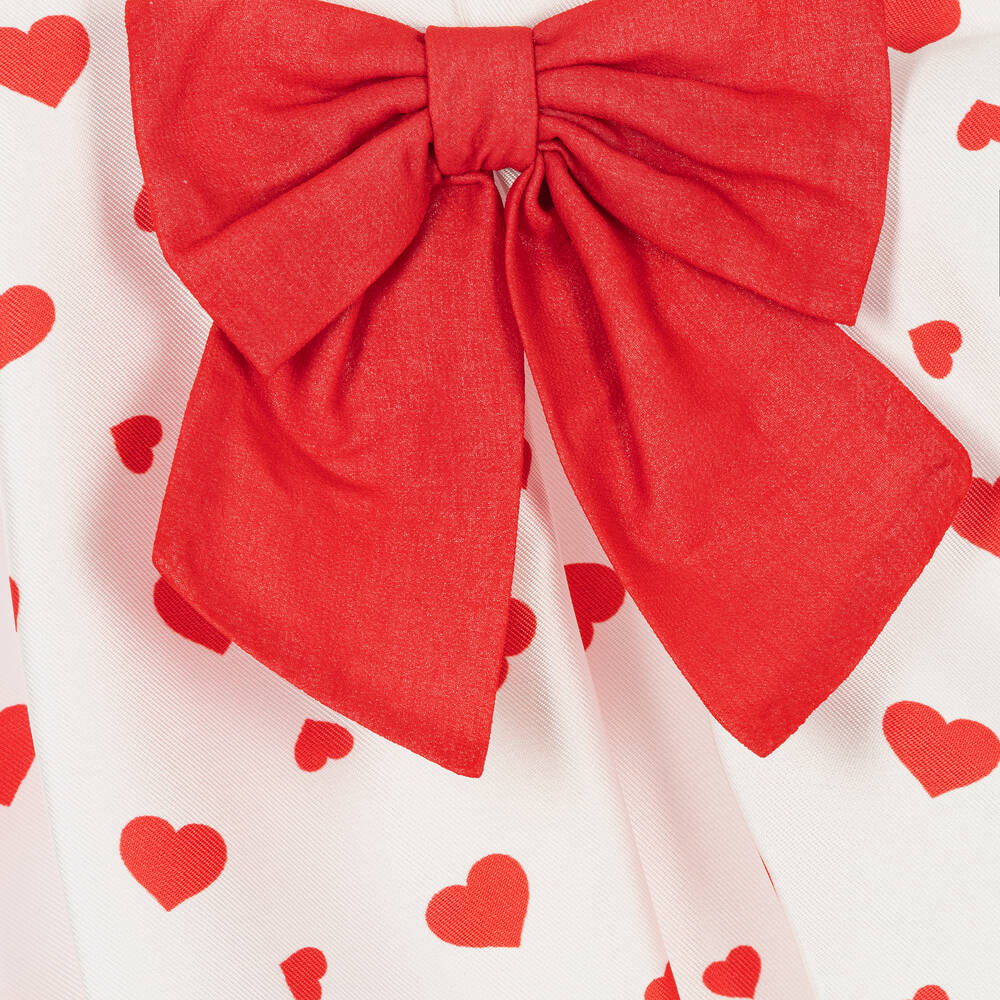Piccola Speranza-فستان بطبعة قلوب ساتان تويل لون أبيض وأحمر | Childrensalon Outlet