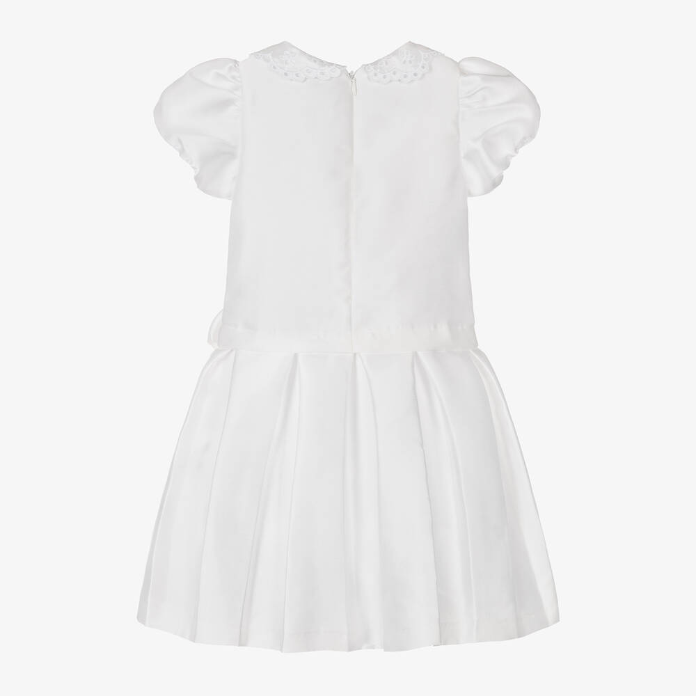 Piccola Speranza-فستان بياقة ساتان تويل لون أبيض | Childrensalon Outlet