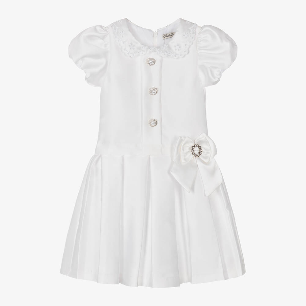Piccola Speranza-Girls White Satin Collared Dress | Childrensalon Outlet