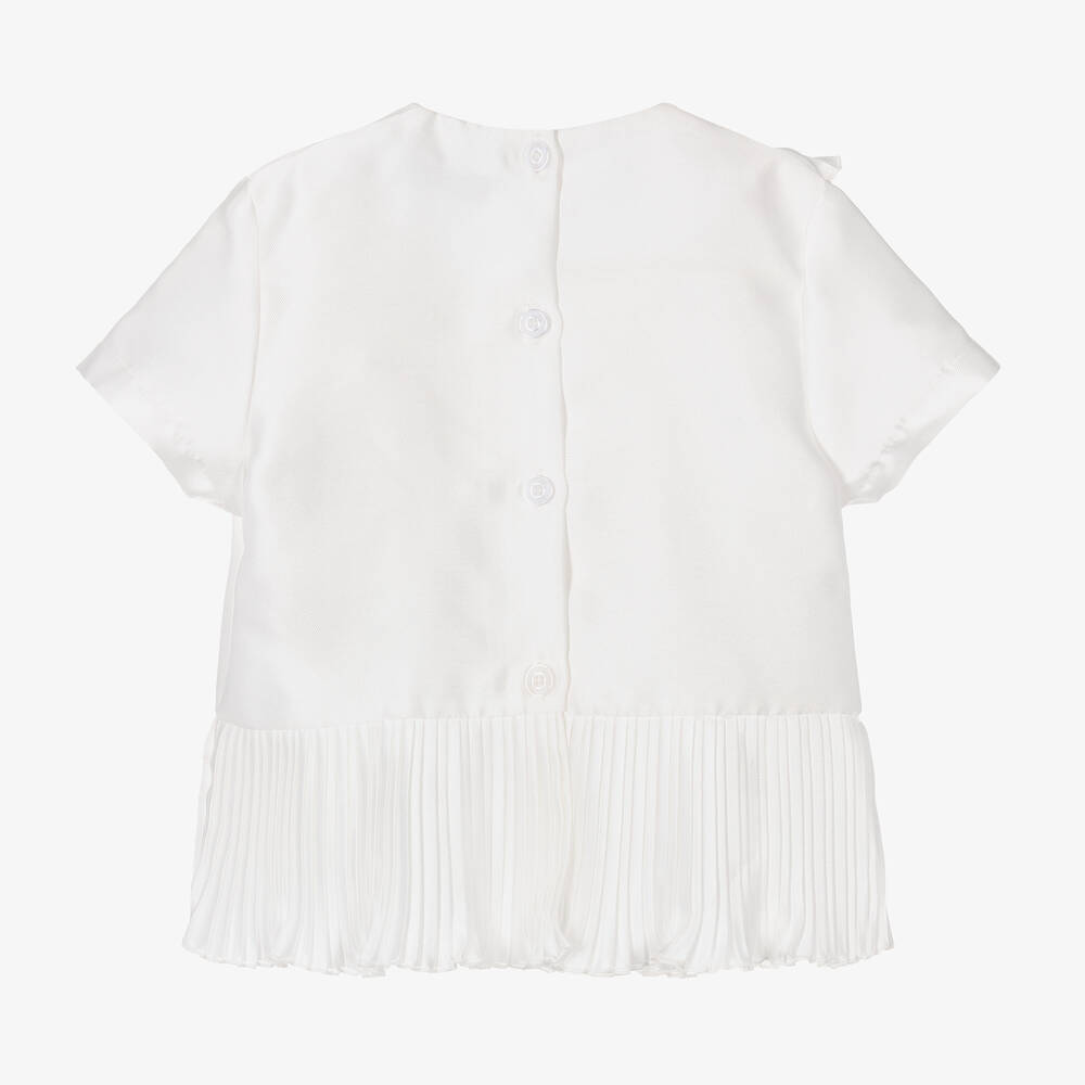 Piccola Speranza-Girls White Satin Ruffle Blouse | Childrensalon Outlet