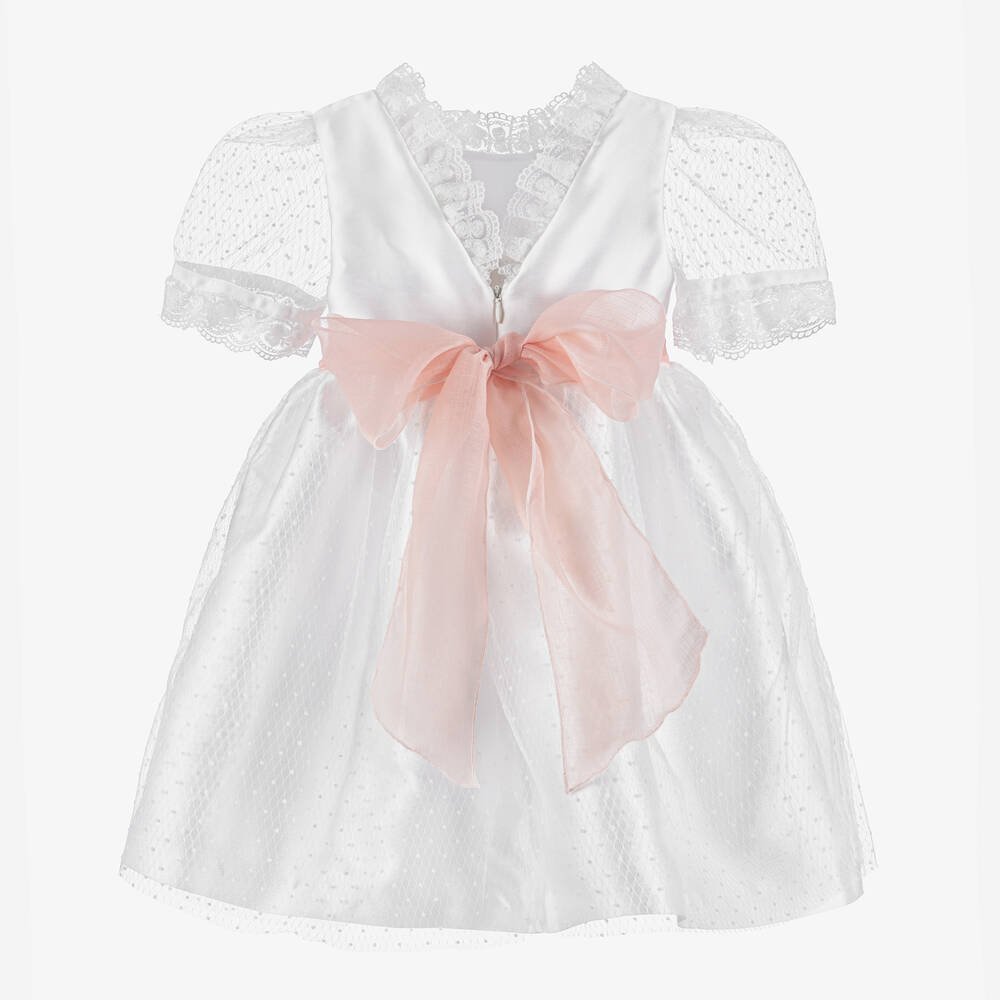 Piccola Speranza-Girls White Satin & Tulle Dress | Childrensalon Outlet