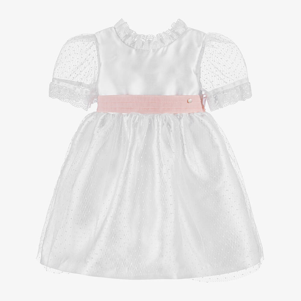 Piccola Speranza-Girls White Satin & Tulle Dress | Childrensalon Outlet