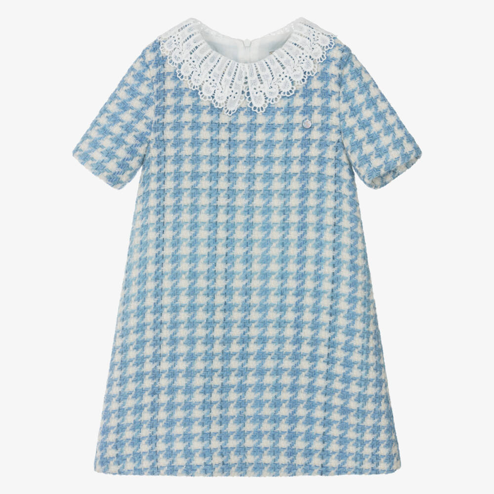 Piccola Speranza-Girls Wool Tweed Blue Dress | Childrensalon Outlet