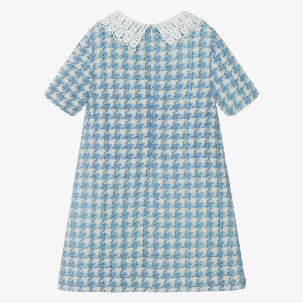 Piccola Speranza-Girls Wool Tweed Blue Dress | Childrensalon Outlet