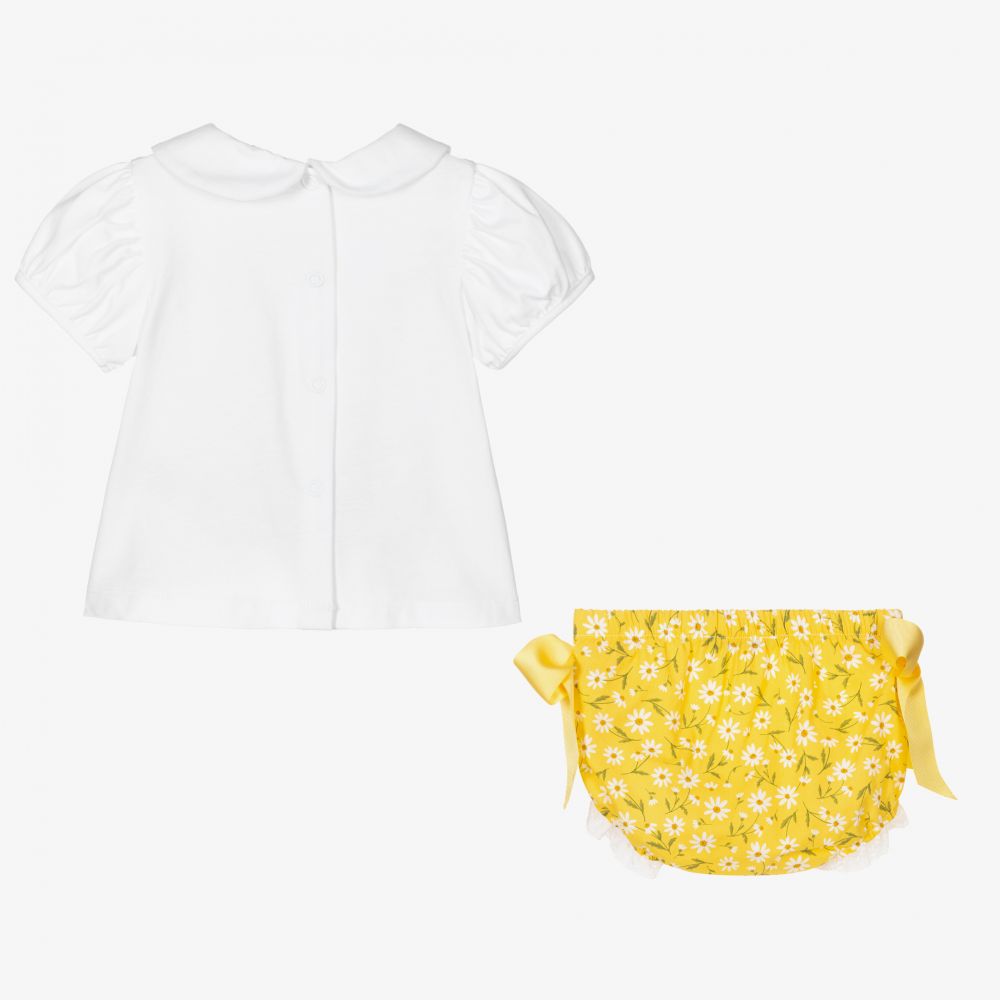 بيكولا سبيرانزا-طقم شورت أطفال بناتي قطن عضوي لون أصفر وأبيض | Childrensalon Outlet