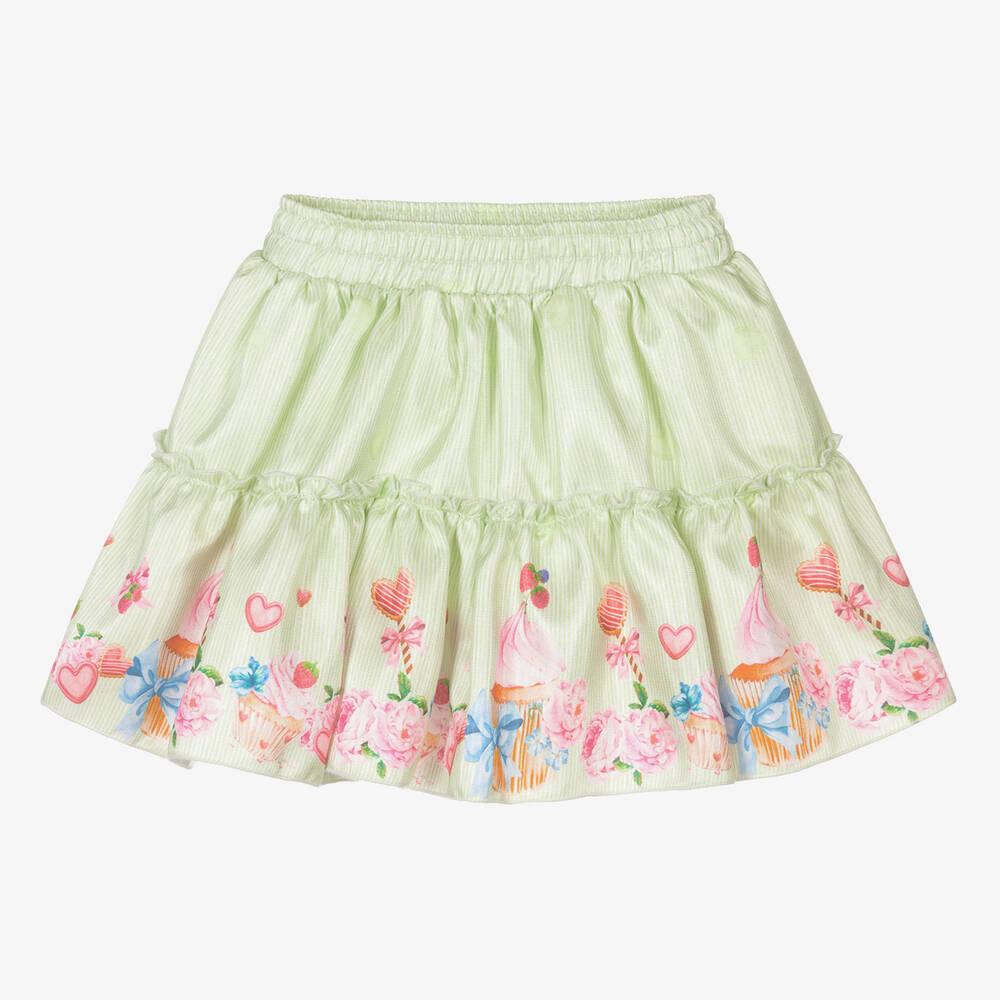 Piccola Speranza - Зеленая атласная юбка с цветами и оборкой | Childrensalon