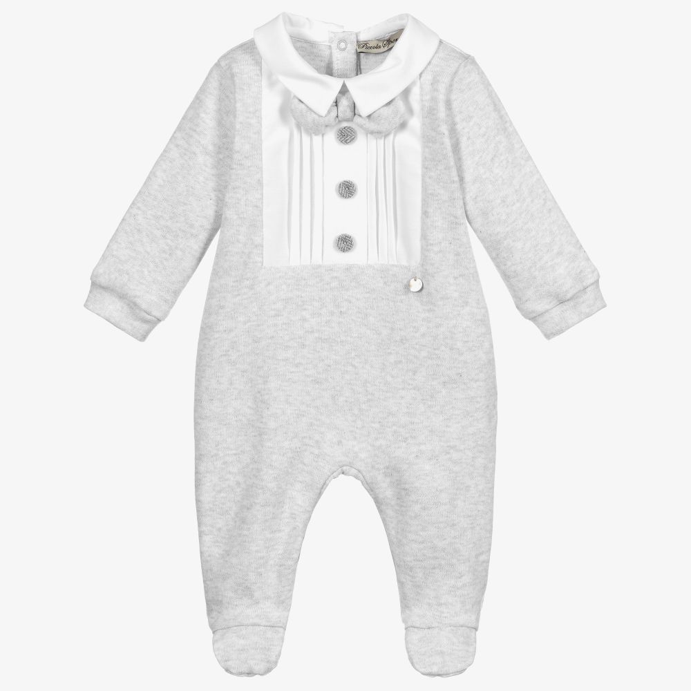 Piccola Speranza - Grey Marl Bow Tie Babygrow | Childrensalon