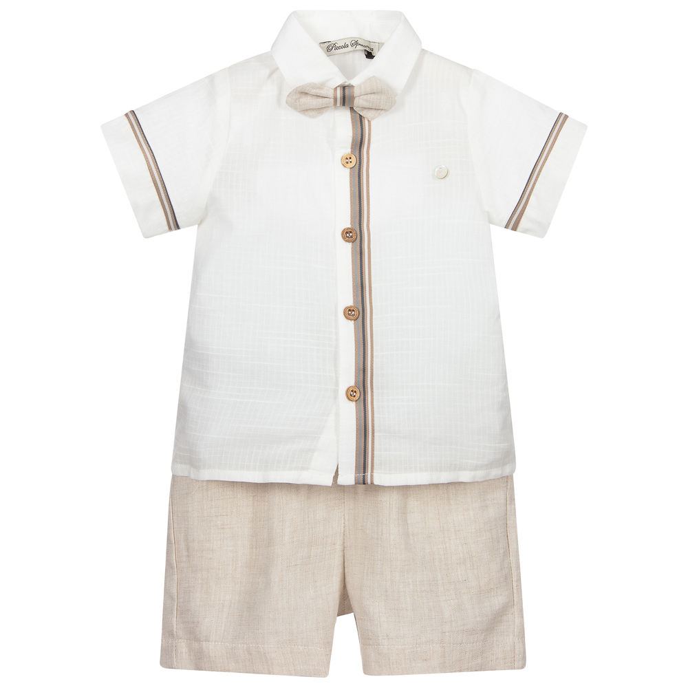 Piccola Speranza - Ensemble short ivoire et beige en lin | Childrensalon