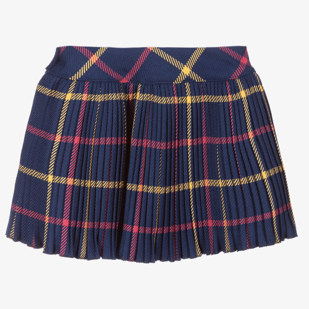 Piccola Speranza-Navy Blue Check Pleated Skirt | Childrensalon Outlet