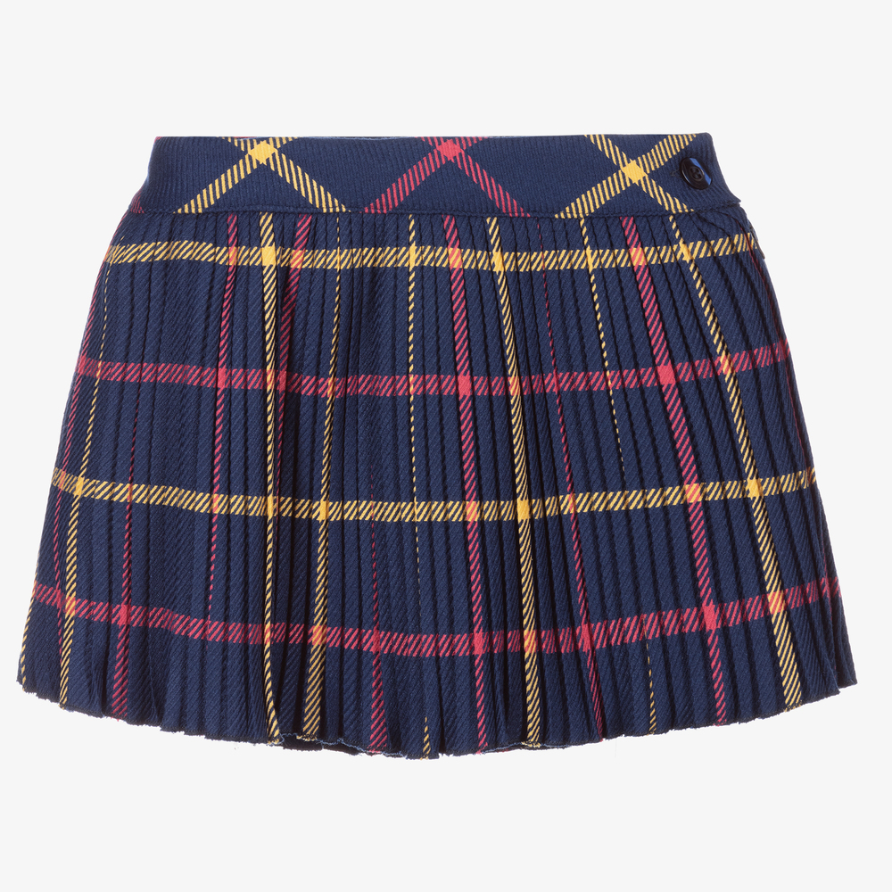 Piccola Speranza - Navy Blue Check Pleated Skirt | Childrensalon