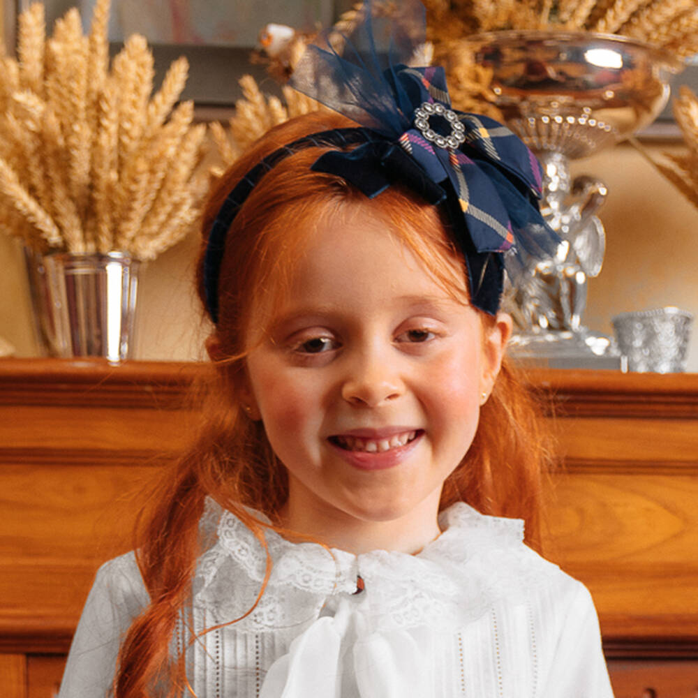 Piccola Speranza-Navy Blue Velvet Hairband | Childrensalon Outlet