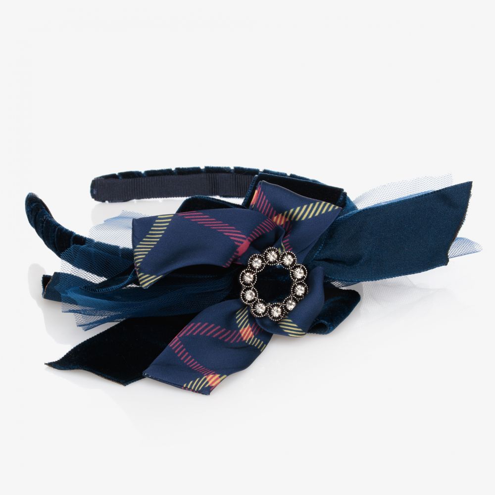 Piccola Speranza-Navy Blue Velvet Hairband | Childrensalon Outlet