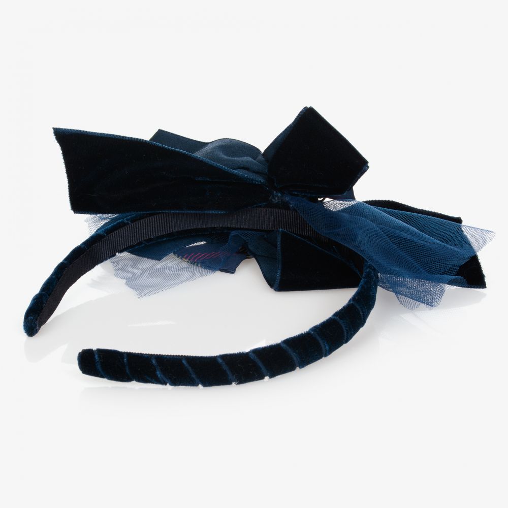 Piccola Speranza-Navy Blue Velvet Hairband | Childrensalon Outlet
