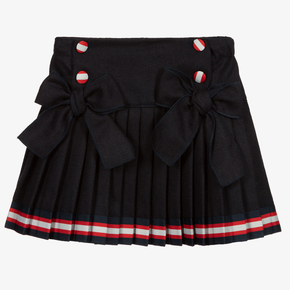 Piccola Speranza - Navy Blue Wool Pleated Skirt | Childrensalon