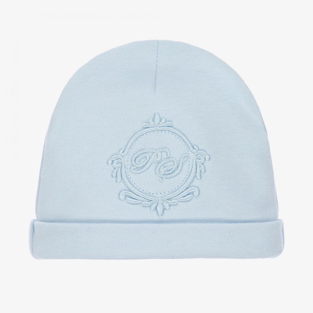 Piccola Speranza - Pale Blue Cotton Logo Baby Hat | Childrensalon