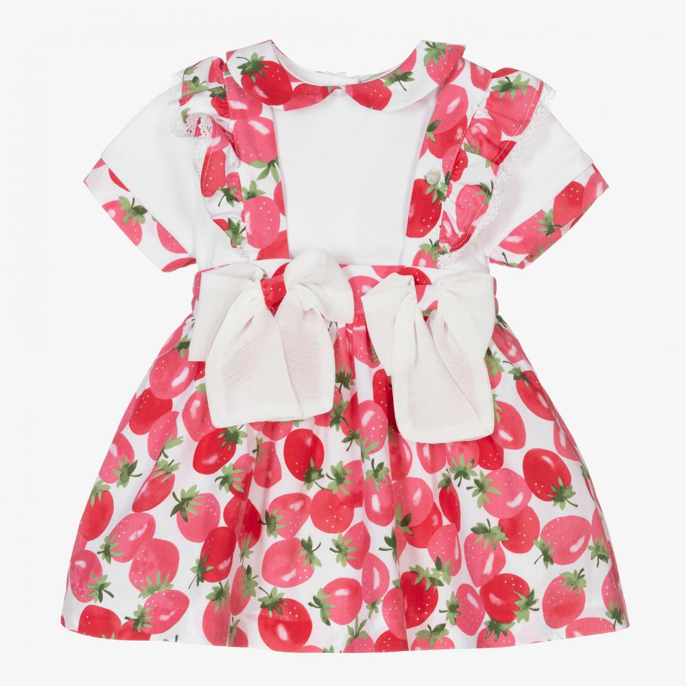 Piccola Speranza - طقم فستان قطن لون زهري وأحمر | Childrensalon