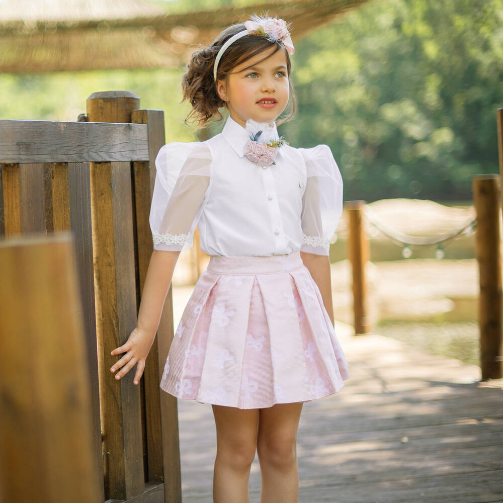 Piccola Speranza Pink White Pleated Skirt