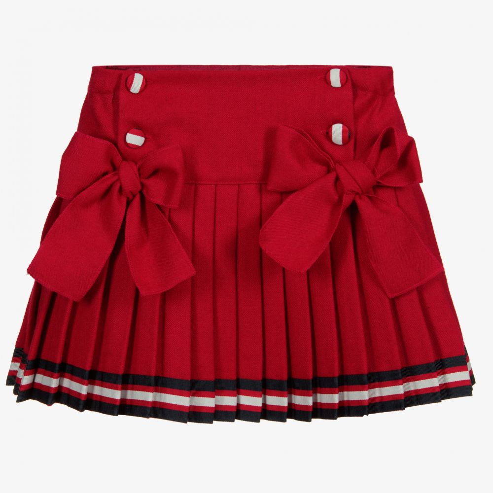 Piccola Speranza - Red Wool Pleated Skirt | Childrensalon