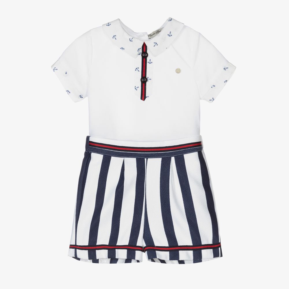 Piccola Speranza - Ens. short bleu et blanc en coton | Childrensalon