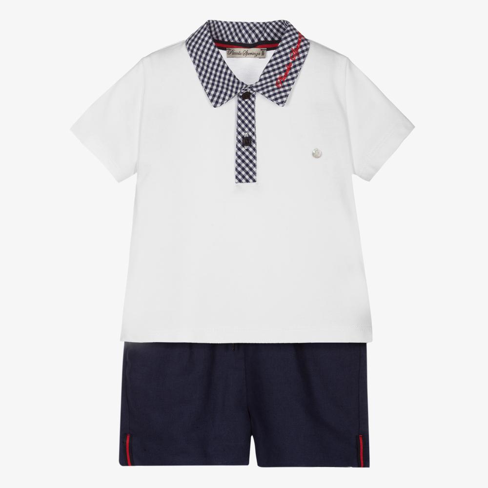 Piccola Speranza - Белая футболка поло и синие шорты | Childrensalon