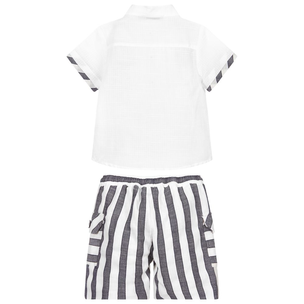 Piccola Speranza-White & Blue Shorts Set | Childrensalon Outlet