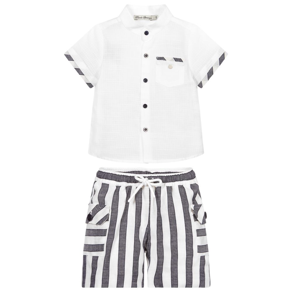 Piccola Speranza-White & Blue Shorts Set | Childrensalon Outlet