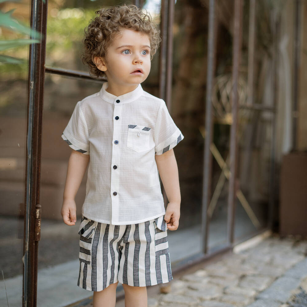 Piccola Speranza-White & Blue Shorts Set | Childrensalon Outlet