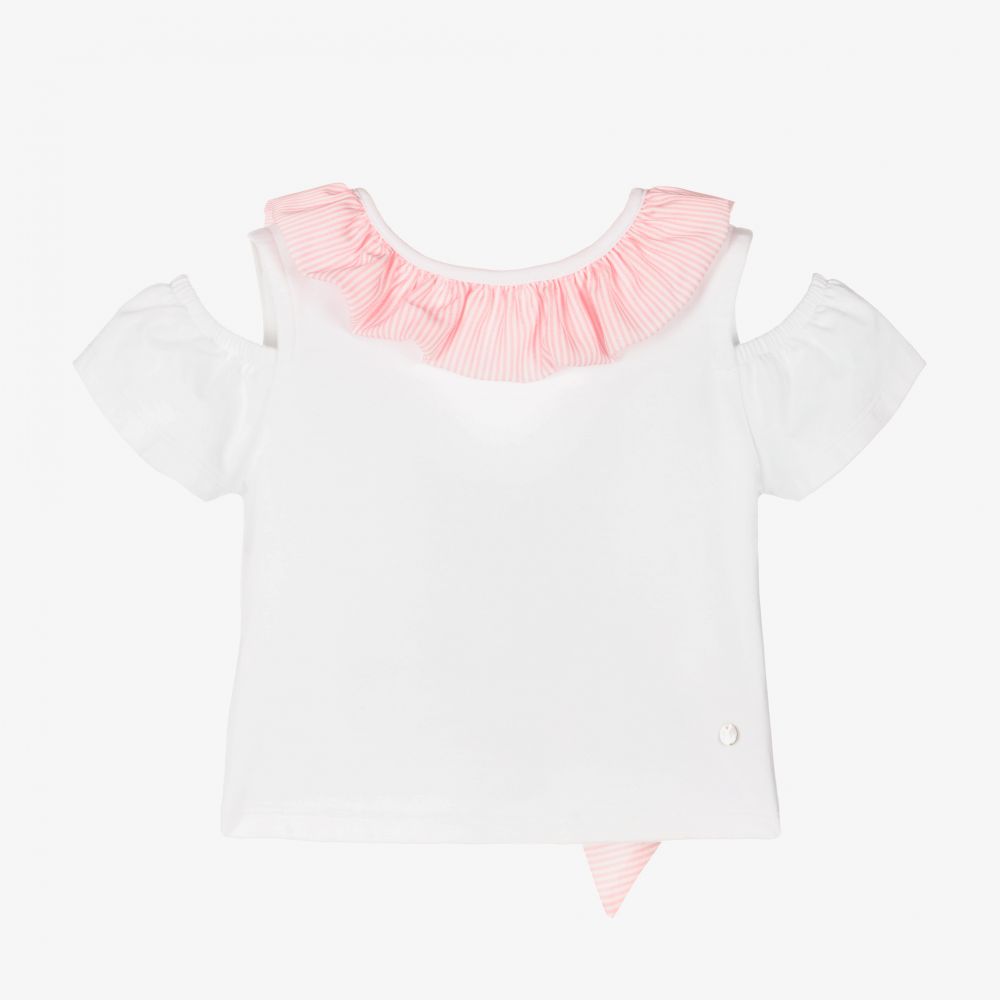 Piccola Speranza - Weißes Baumwolltop mit rosa Rüschen | Childrensalon