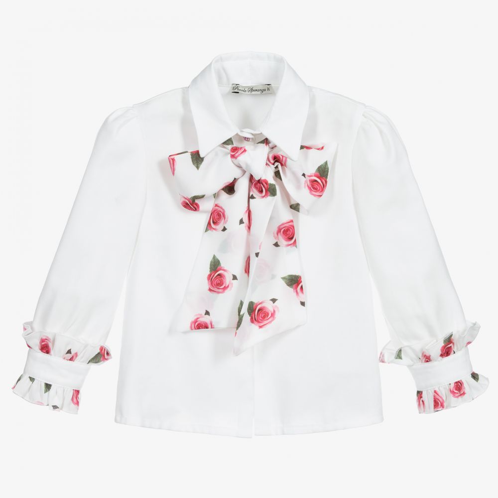 Piccola Speranza - Белая хлопковая блузка с розами | Childrensalon