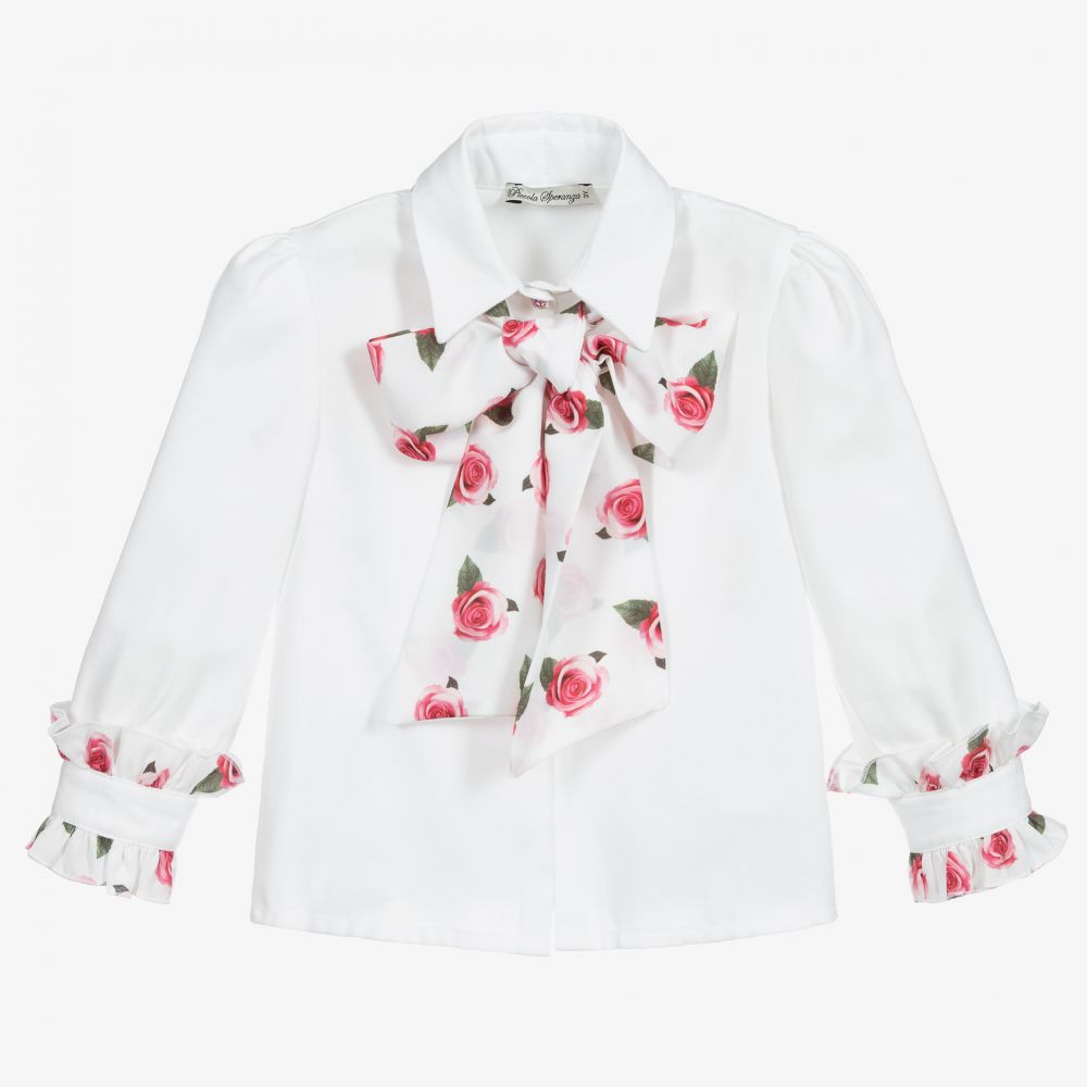 Piccola Speranza - White Cotton Rose Blouse | Childrensalon