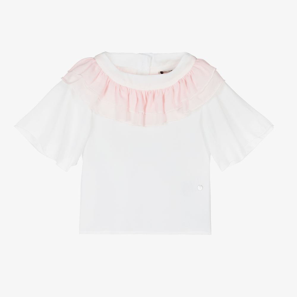 Piccola Speranza - White & Pink Chiffon Blouse | Childrensalon