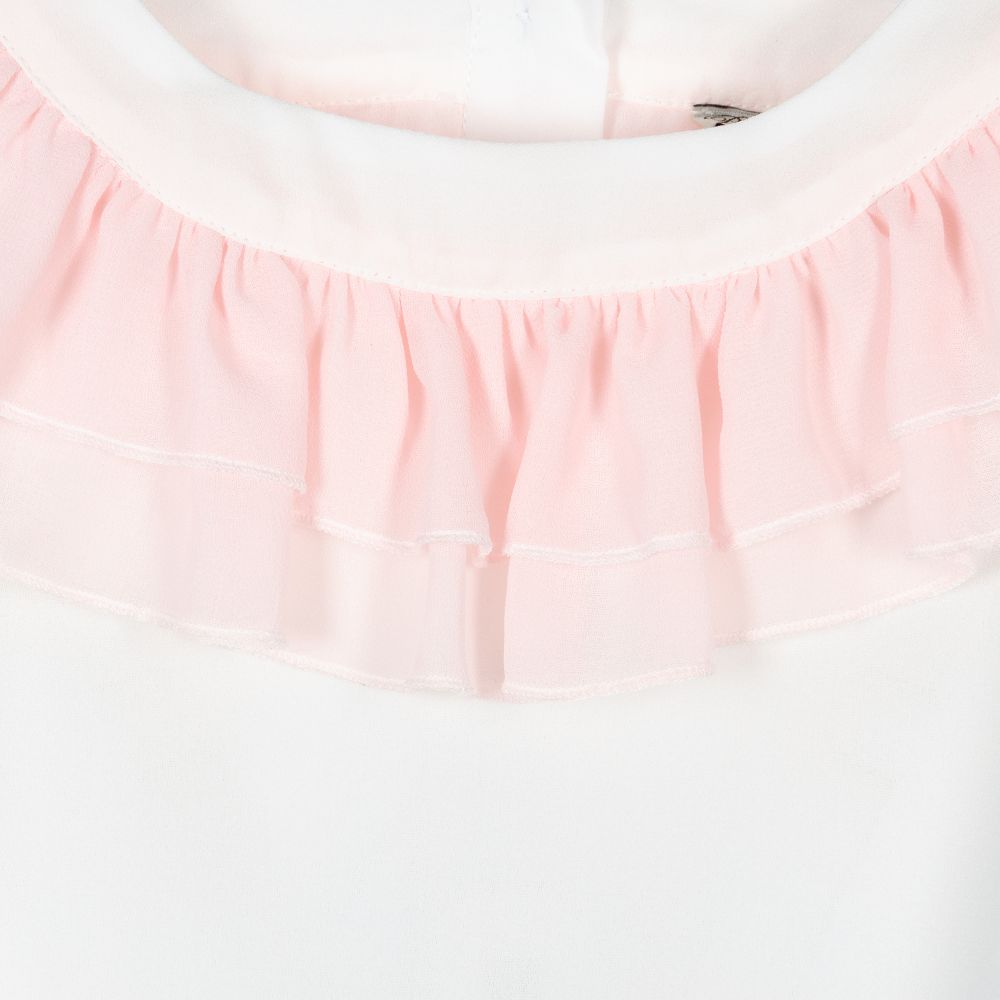 Piccola Speranza-بلوز شيفون كريب لون أبيض وزهري للبنات | Childrensalon Outlet