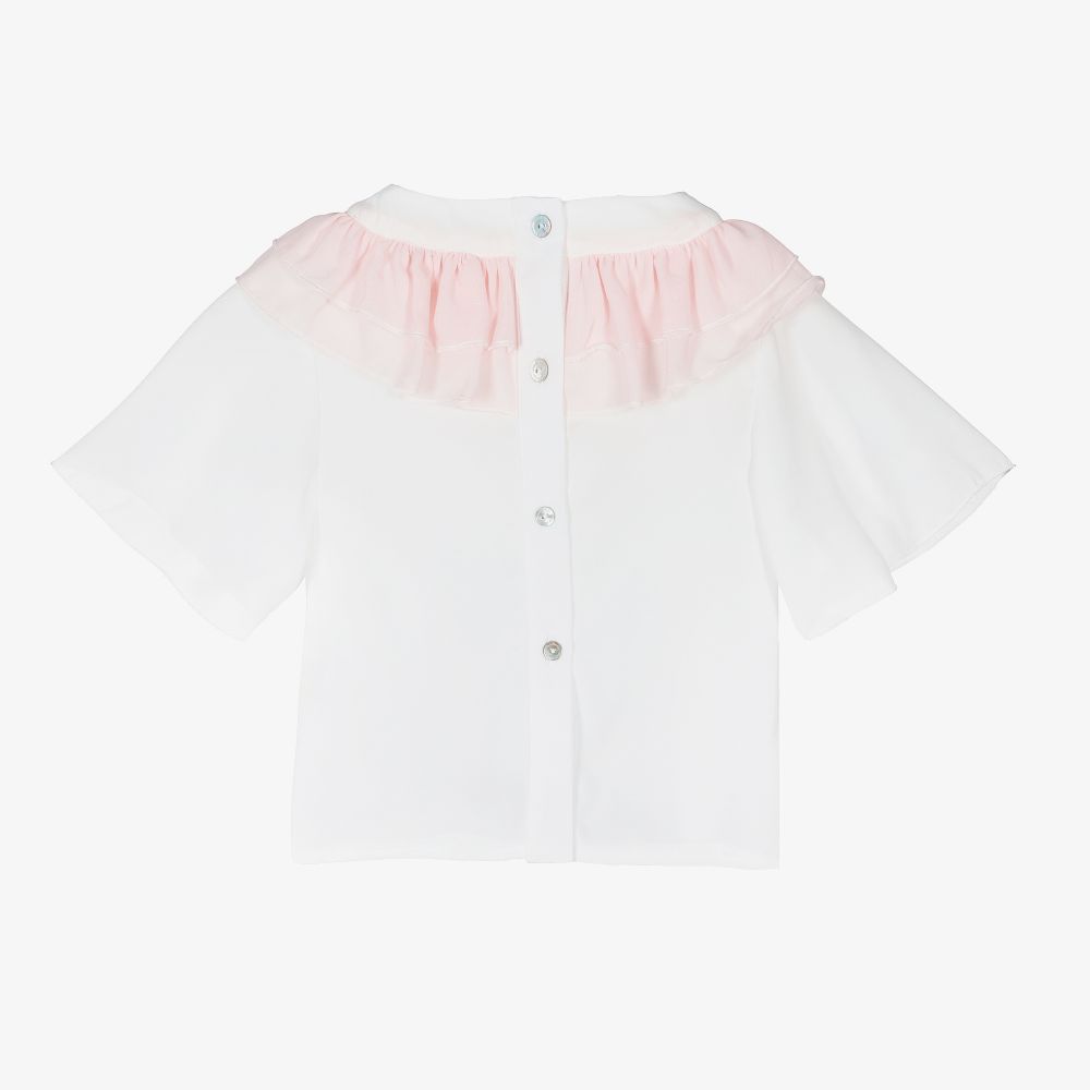 Piccola Speranza-بلوز شيفون كريب لون أبيض وزهري للبنات | Childrensalon Outlet