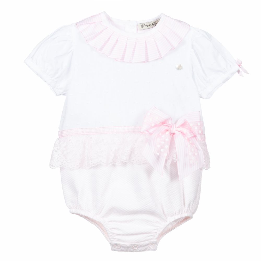 Piccola Speranza - White & Pink Cotton Shortie | Childrensalon